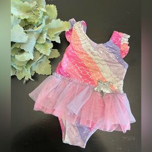 Penelope Mack Pink Purple Memaid Ruffle Tulle Tutu One Piece Swimsuit Baby 24 Mo
